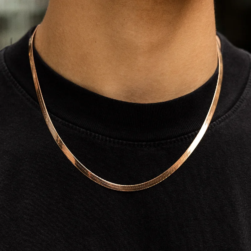 Exclusive Men's Necklaces & Pendants for the Modern Gentleman-Herringbone Chain in Rose Gold- 4mm Exclusive Men's Necklaces & Pendants for the Modern Gentleman-Herringbone Chain in Rose Gold- 4mm