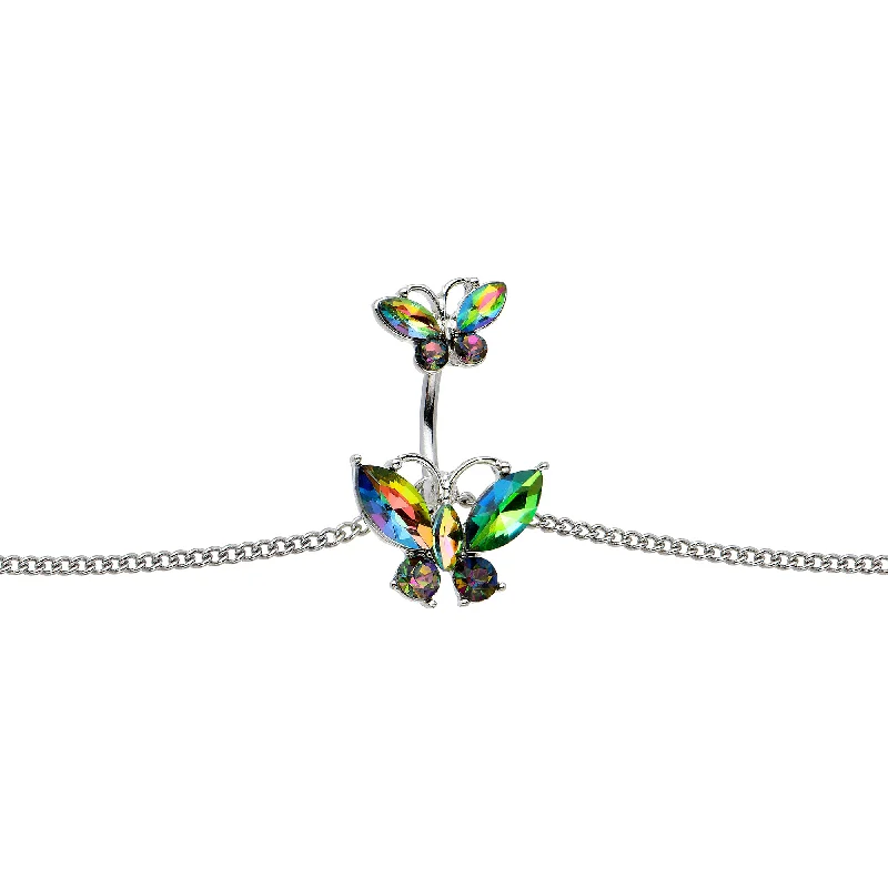 Trendy Belly Rings for Glamorous Fashion -Rainbow Gem Butterfly Beauties Double Mount Belly Ring Belly Chain Trendy Belly Rings for Glamorous Fashion -Rainbow Gem Butterfly Beauties Double Mount Belly Ring Belly Chain