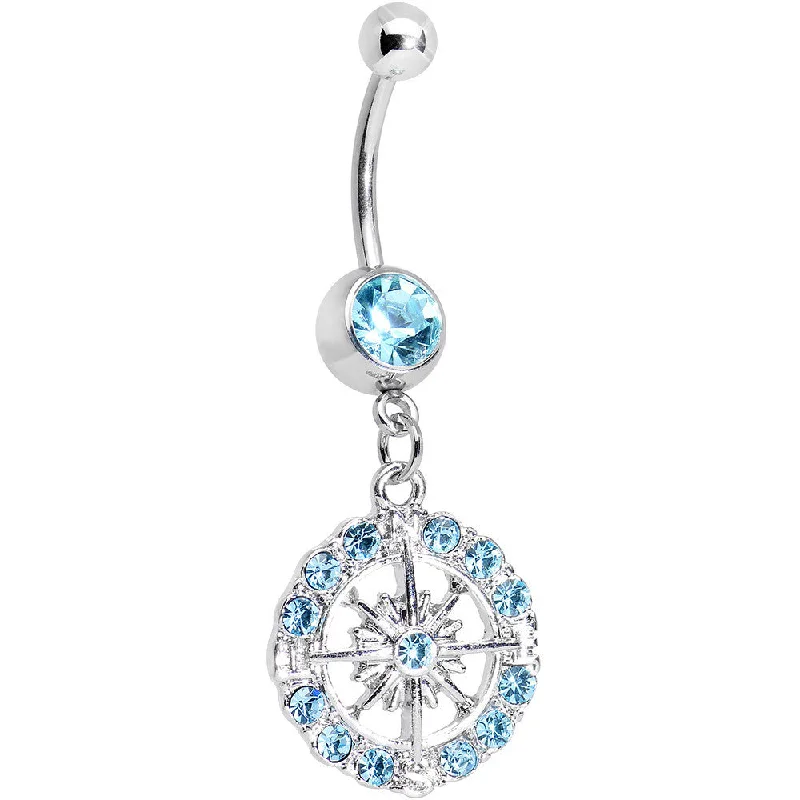 Trendy Belly Rings for Bold Fashion Statements -Aqua Gem Brilliant Sunburst Flower Dangle Belly Ring Trendy Belly Rings for Bold Fashion Statements -Aqua Gem Brilliant Sunburst Flower Dangle Belly Ring