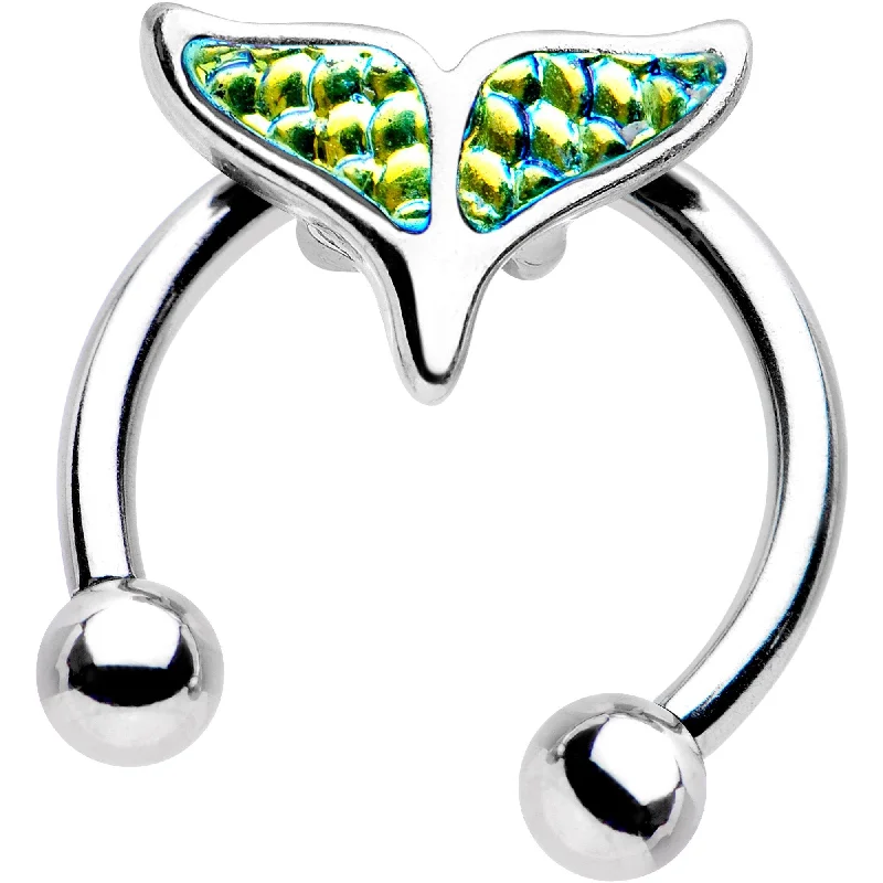 Lip Rings with Dazzling Designs16 Gauge 5/16 Green Mermaid Scale Tail Horseshoe Circular Barbell