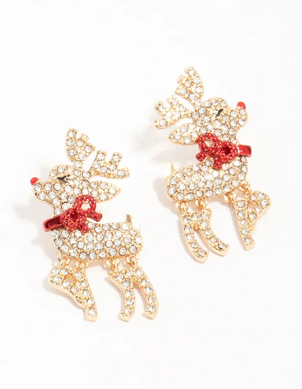 Nose Rings with Copper Finish -Gold Diamante Red Nosed Reindeer Earrings