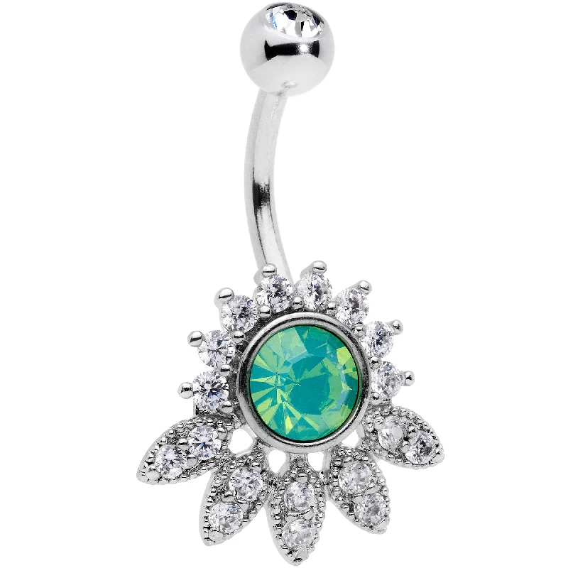 Belly Rings with Beautiful Crystal Details -Clear CZ Gem Green Faux Opal Diadem Belly Ring