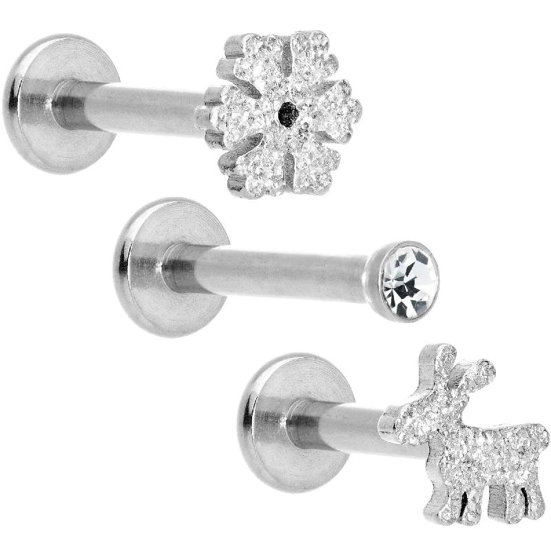 Comfortable Lip Rings for Sensitive Piercings16 Gauge 5/16 Gem Winter Holiday Cartilage Tragus Earring Set of 3