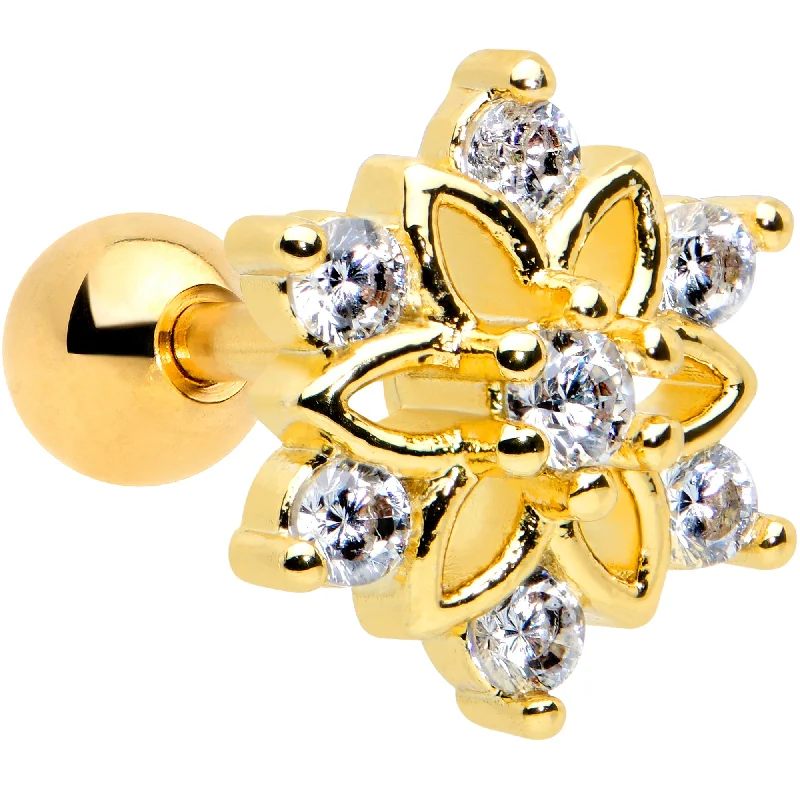 Women's Earrings – Elegant Designs for Every Personality--16 Gauge 1/4 Clear Gem Gold Tone Flower Snowflake Christmas Cartilage Tragus Women's Earrings – Elegant Designs for Every Personality--16 Gauge 1/4 Clear Gem Gold Tone Flower Snowflake Christmas Cartilage Tragus