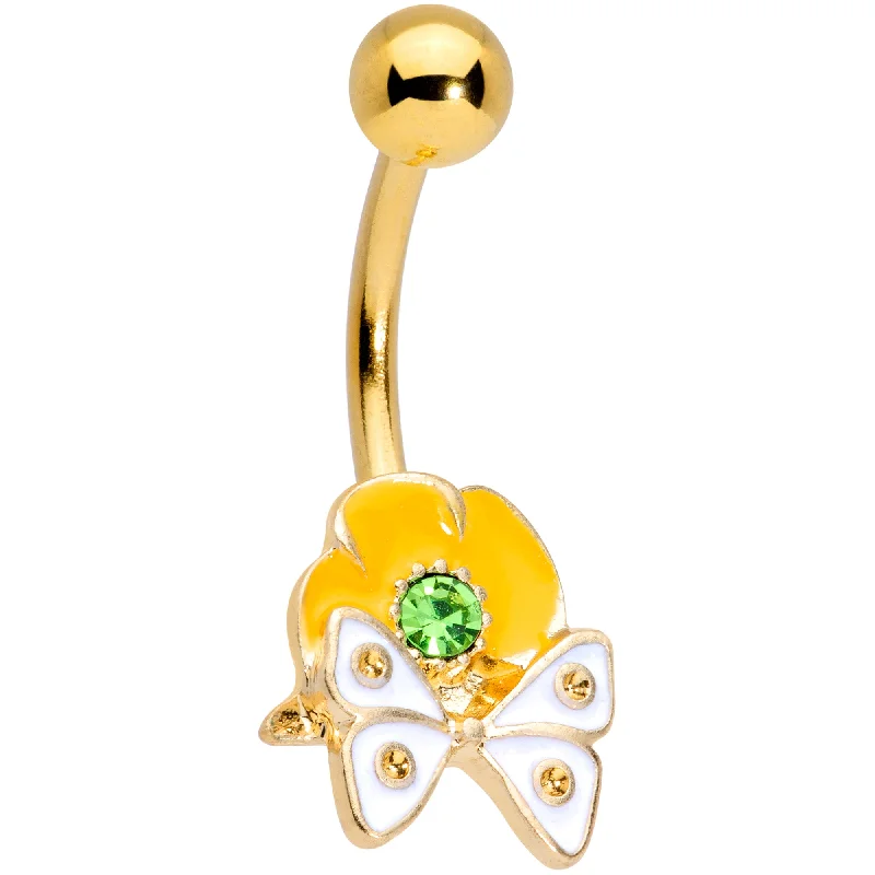 Stylish Belly Rings for Elegant Looks -Green Gem Gold Tone Butterfly Flower Belly Ring Stylish Belly Rings for Elegant Looks -Green Gem Gold Tone Butterfly Flower Belly Ring