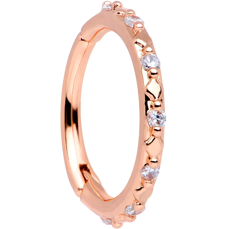 Classic Lip Rings with Simple Elegance16 Gauge 3/8 Clear CZ Gem Rose Gold Tone Subtle Hinged Segment Ring Classic Lip Rings with Simple Elegance16 Gauge 3/8 Clear CZ Gem Rose Gold Tone Subtle Hinged Segment Ring