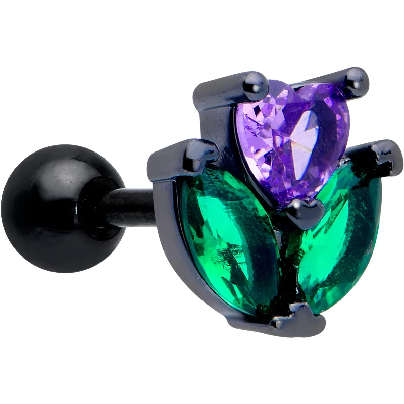 Women's Earrings – Elegant Designs for Every Personality--16 Gauge 1/4 Purple Green CZ Gem Black Love Flower Cartilage Earring Women's Earrings – Elegant Designs for Every Personality--16 Gauge 1/4 Purple Green CZ Gem Black Love Flower Cartilage Earring