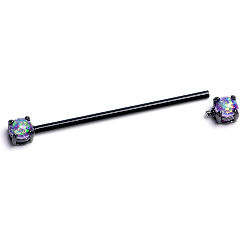 Women's Earrings – Elegant Designs for Every Personality--14 Gauge Purple Faux Opal Black Internally Threaded Industrial Barbell 38mm
