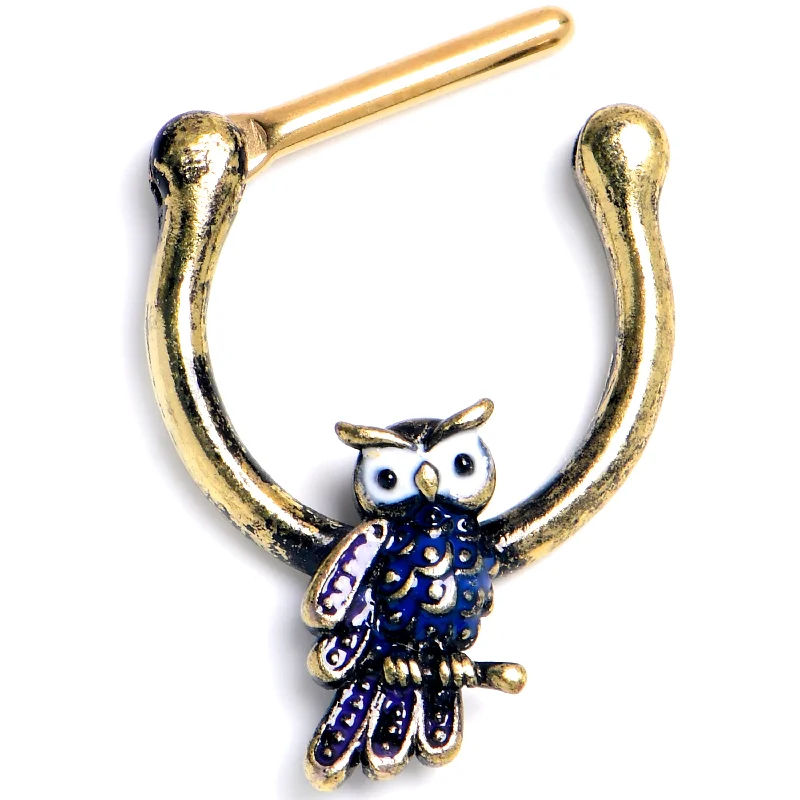 Nose Rings with Colorful Stones -16 Gauge 5/16 Gold Tone Regal Owl Blue Cartilage Clicker Nose Rings with Colorful Stones -16 Gauge 5/16 Gold Tone Regal Owl Blue Cartilage Clicker