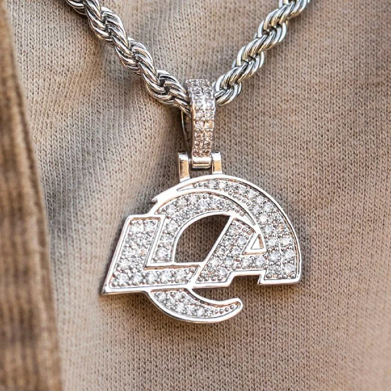 Exclusive Men's Necklaces & Pendants for the Modern Gentleman-Los Angeles Rams Official NFL Micro Logo Pendant - White Gold Exclusive Men's Necklaces & Pendants for the Modern Gentleman-Los Angeles Rams Official NFL Micro Logo Pendant - White Gold