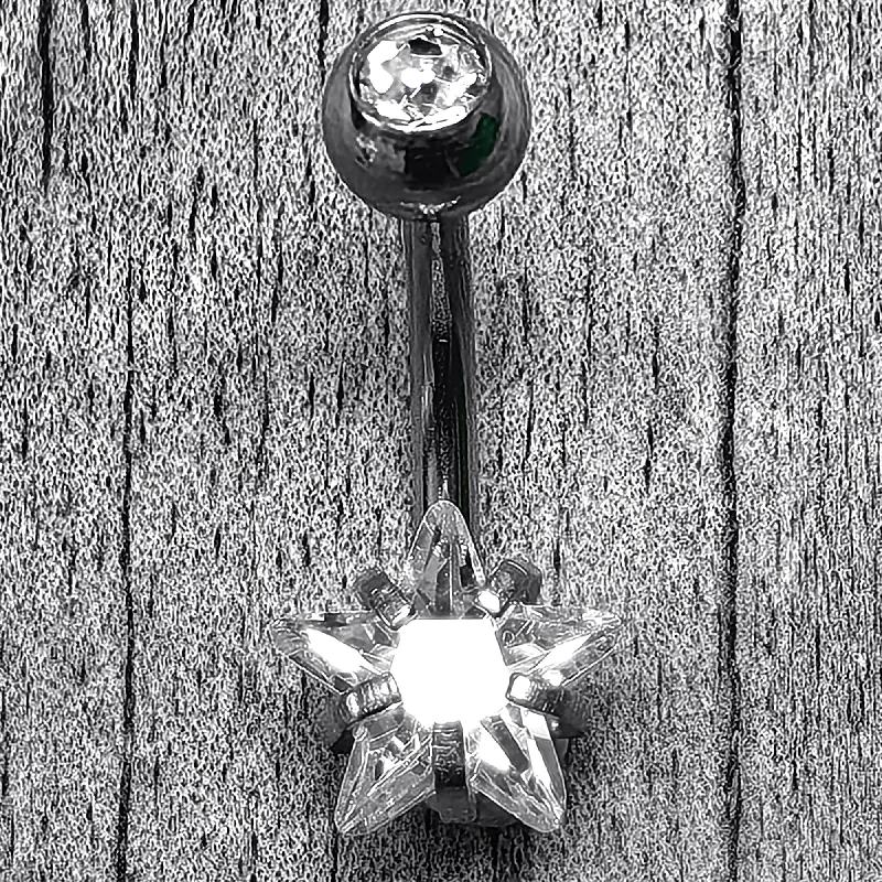 Designer Belly Rings for Stunning Style -Clear CZ Gem Internally Threaded Simply Star Belly Ring Designer Belly Rings for Stunning Style -Clear CZ Gem Internally Threaded Simply Star Belly Ring