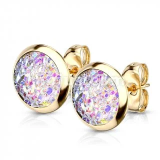 Women's Earrings – Elegant Designs for Every Personality--8mm Aurora Synthetic Druzy Stone Gold PVD 316L Stainless Steel Stud Earrings