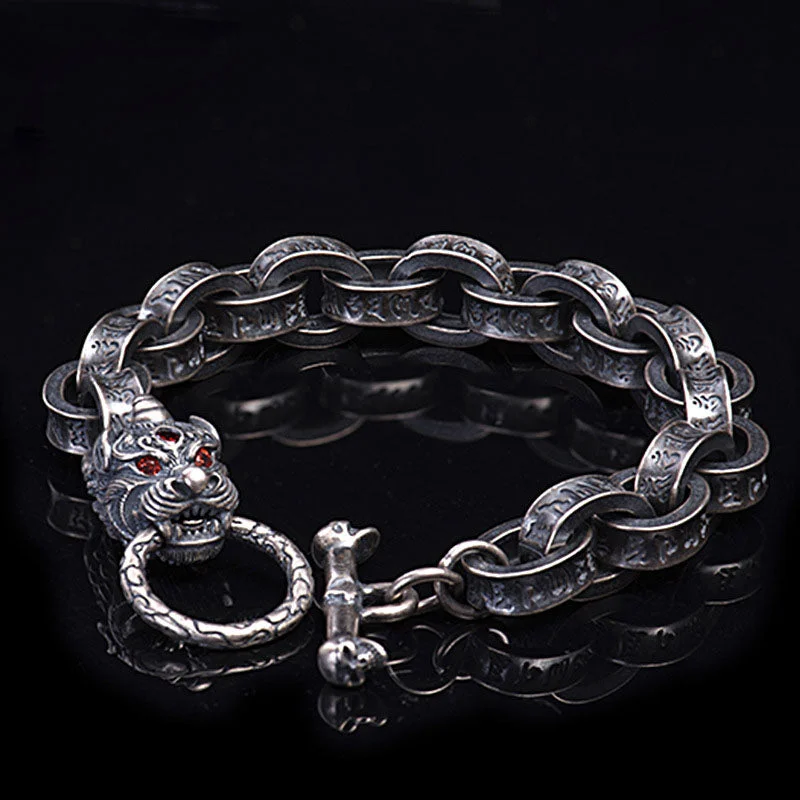Men's Bracelets for Special Occasions-Buddha Stones 925 Sterling Silver Dragon Kirin Om Mani Padme Hum Success Strength Bracelet Bangle Men's Bracelets for Special Occasions-Buddha Stones 925 Sterling Silver Dragon Kirin Om Mani Padme Hum Success Strength Bracelet Bangle