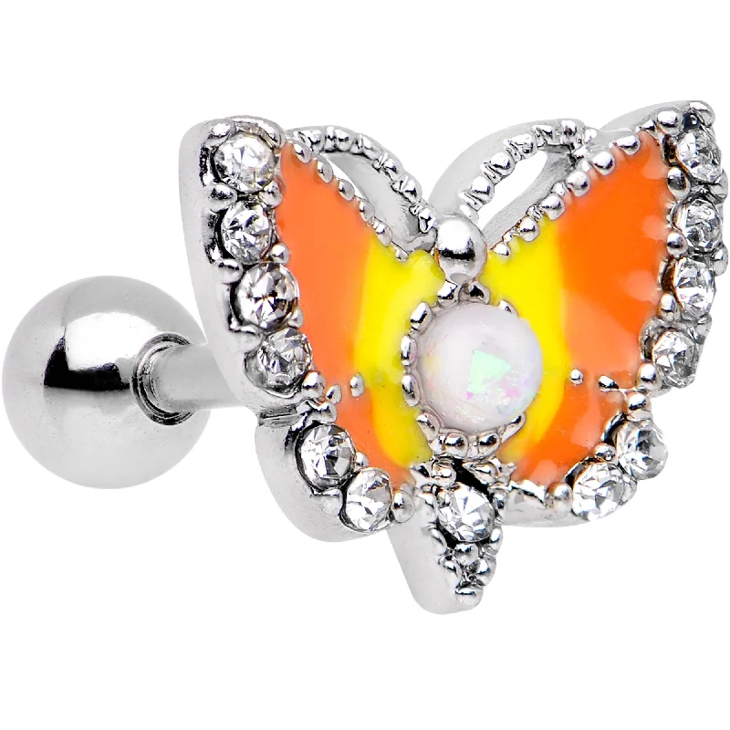Women's Earrings – Elegant Designs for Every Personality--White Faux Opal Orange Butterfly To a Flame Tragus Cartilage Earring Women's Earrings – Elegant Designs for Every Personality--White Faux Opal Orange Butterfly To a Flame Tragus Cartilage Earring