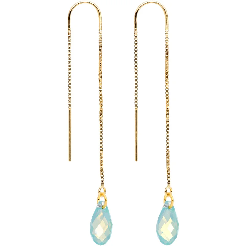 Women's Earrings – Elegant Designs for Every Personality--Green Gem 14KT Gold Threader Earrings Created with Swarovksi Crystals