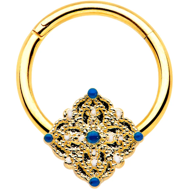 Nose Rings with Twisted Designs -16 Gauge 3/8 Gold Tone Lacy Rhombus Hinged Segment Ring Nose Rings with Twisted Designs -16 Gauge 3/8 Gold Tone Lacy Rhombus Hinged Segment Ring