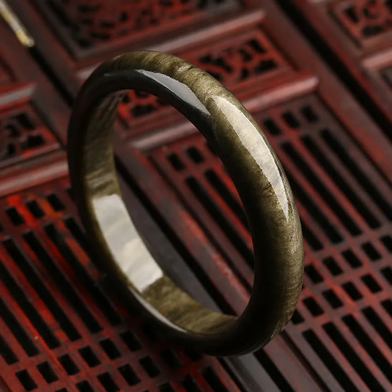 Classic Bangle Bracelets for Women-Buddha Stones Gold Sheen Obsidian Silver Sheen Obsidian Protection Bracelet Bangle