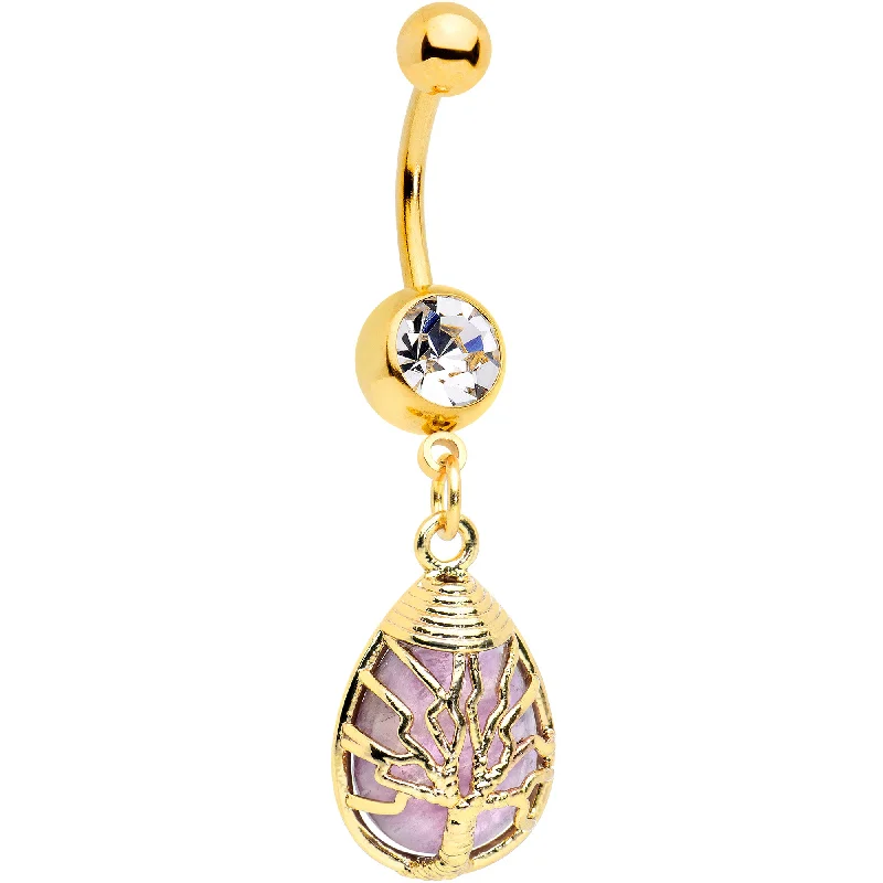 Belly Rings with Unique Shape for Stylish Piercings -Purple Amethyst Gold Tone Drop Tree Dangle Belly Ring Belly Rings with Unique Shape for Stylish Piercings -Purple Amethyst Gold Tone Drop Tree Dangle Belly Ring