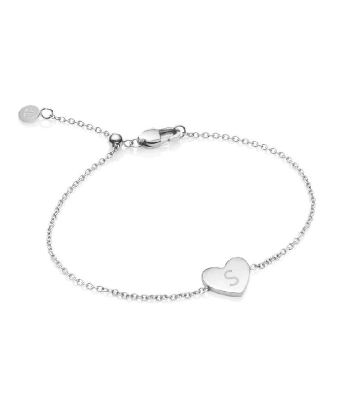 Personalized Cuff Bangles for Women-Little Luxe Heart Bracelet (Silver)