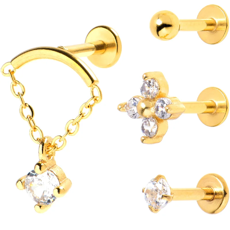 Bold and Beautiful Lip Rings with Stones16 Gauge 1/4 Clear CZ Gem Gold Tone Star Dangle Labret Curation Set of 4