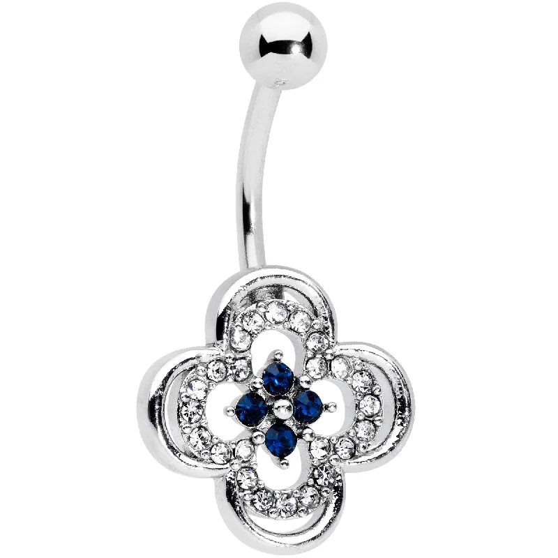 Comfortable Belly Rings for Everyday Glam -Clear Blue Gem Stylized Deco Cross Belly Ring Comfortable Belly Rings for Everyday Glam -Clear Blue Gem Stylized Deco Cross Belly Ring