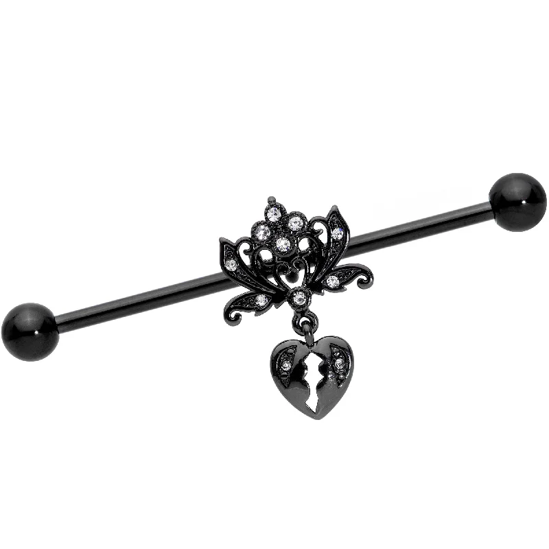 Women's Earrings – Elegant Designs for Every Personality--14 Gauge Clear Gem Black Heart Lock Lotus Flower Industrial Barbell 38mm Women's Earrings – Elegant Designs for Every Personality--14 Gauge Clear Gem Black Heart Lock Lotus Flower Industrial Barbell 38mm