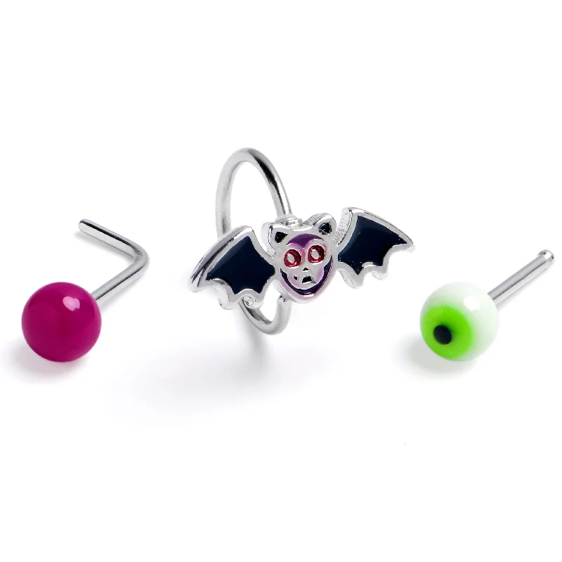 Nose Rings for Minimalistic Charm -20 Gauge Bat Eyeball Halloween Nose Hoop Bone Set of3 Nose Rings for Minimalistic Charm -20 Gauge Bat Eyeball Halloween Nose Hoop Bone Set of3