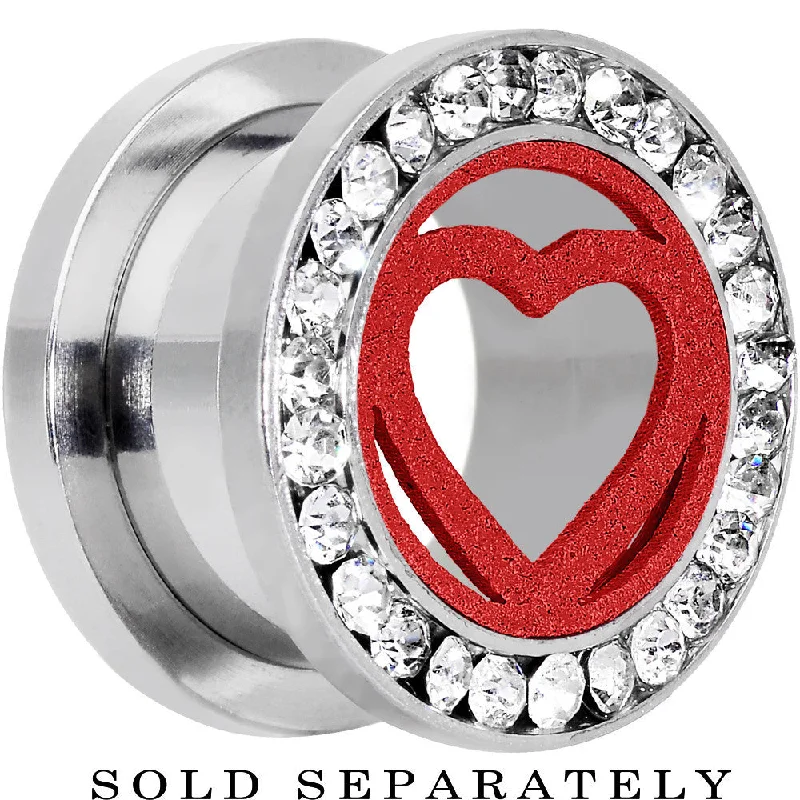 Women's Earrings – Elegant Designs for Every Personality--9/16 Stainless Steel Clear Gem Red Heart Tunnel Plug Women's Earrings – Elegant Designs for Every Personality--9/16 Stainless Steel Clear Gem Red Heart Tunnel Plug