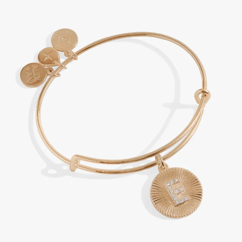 Women's Bangle Bracelets with Engravings-Initial E Pave Starburst Texture Bangle