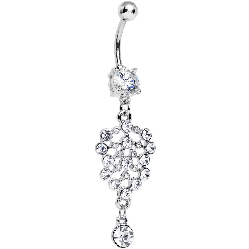Comfortable Belly Rings for Everyday Wear -Clear CZ Ocean of Drops Dangle Belly Ring Comfortable Belly Rings for Everyday Wear -Clear CZ Ocean of Drops Dangle Belly Ring