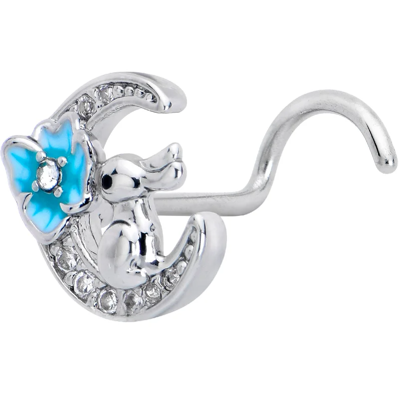 Stunning Nose Rings with Precious Stones -20 Gauge 7mm Clear CZ Gem Rabbit On The Moon Blue Left Side Nose Screw Stunning Nose Rings with Precious Stones -20 Gauge 7mm Clear CZ Gem Rabbit On The Moon Blue Left Side Nose Screw