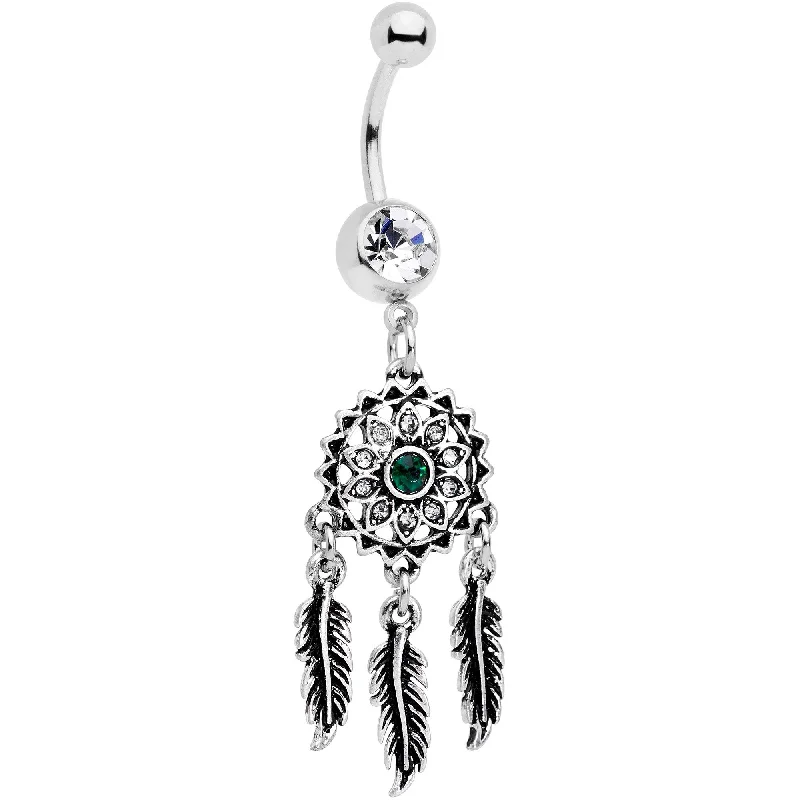 Sparkling Belly Rings for Unique Shine -Clear Green Gem Floral Dreamcatcher Dangle Belly Ring Sparkling Belly Rings for Unique Shine -Clear Green Gem Floral Dreamcatcher Dangle Belly Ring