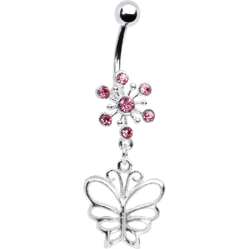 Comfortable Belly Rings with Custom Fit -Pink Crystal Explosion Butterfly Belly Ring Comfortable Belly Rings with Custom Fit -Pink Crystal Explosion Butterfly Belly Ring