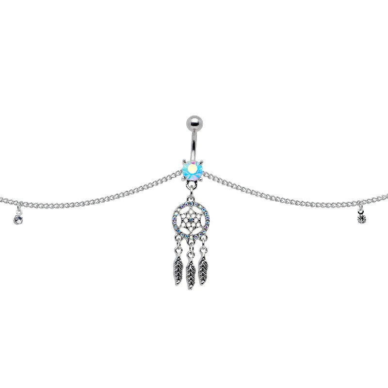 Beautiful Belly Rings for Stunning Fashion -Clear Aurora Gem Southwest Dreamcatcher Dangle Belly Ring Belly Chain Beautiful Belly Rings for Stunning Fashion -Clear Aurora Gem Southwest Dreamcatcher Dangle Belly Ring Belly Chain