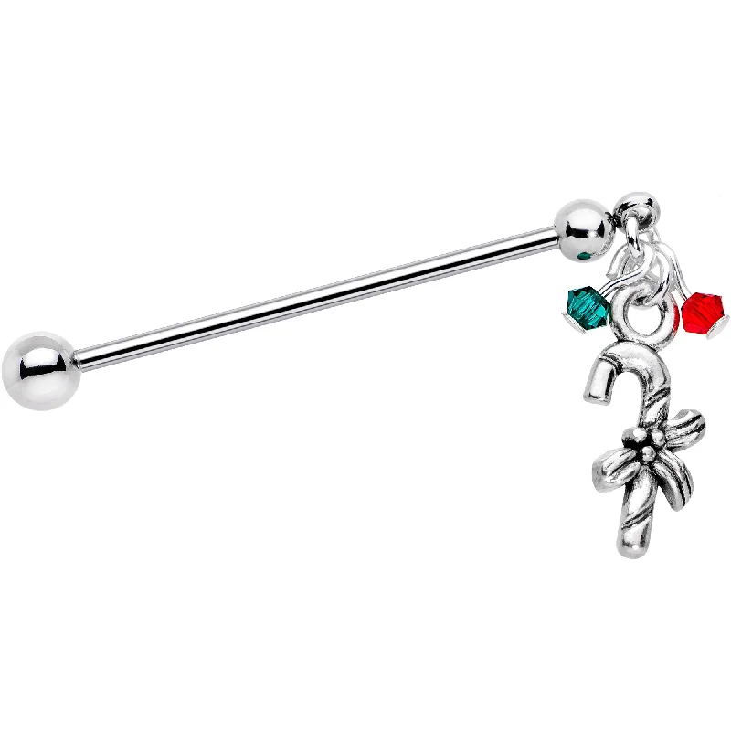 Women's Earrings – Elegant Designs for Every Personality--Holiday Candy Cane Industrial Barbell Created with Crystals Women's Earrings – Elegant Designs for Every Personality--Holiday Candy Cane Industrial Barbell Created with Crystals