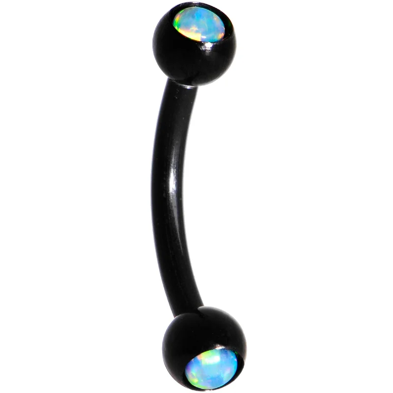 Women's Earrings – Elegant Designs for Every Personality--5/16 Blue Faux Opal Black Anodized 3mm Ball Curved Eyebrow Ring