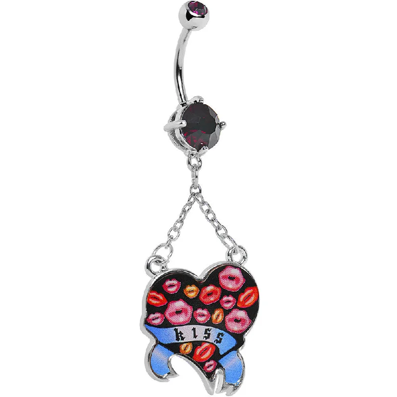 Bold Belly Rings for Statement Fashion -Double Gem Smooch Kisses Heart Belly Ring