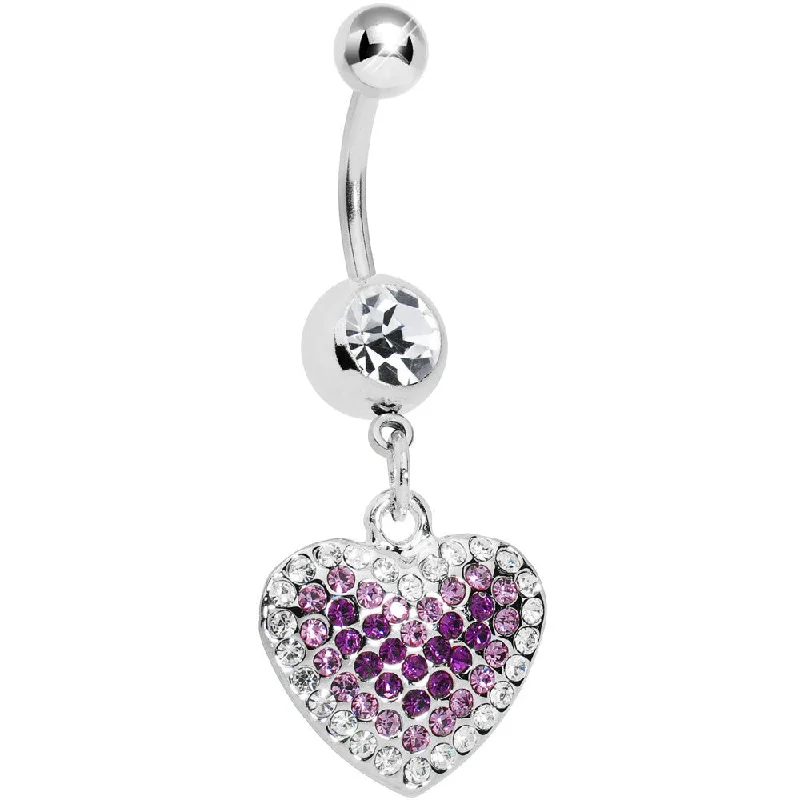 Designer Belly Rings with Unique Features -Crystalline Gem Violet Paved Heart Belly Ring Designer Belly Rings with Unique Features -Crystalline Gem Violet Paved Heart Belly Ring