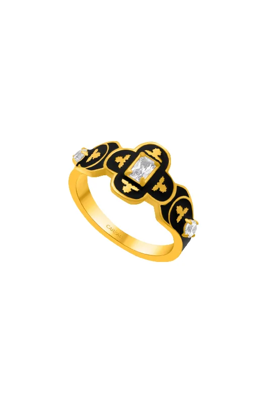 Chic Women's Rings for Fashion-Forward Looks-Royal Tile Black Enamel Ring