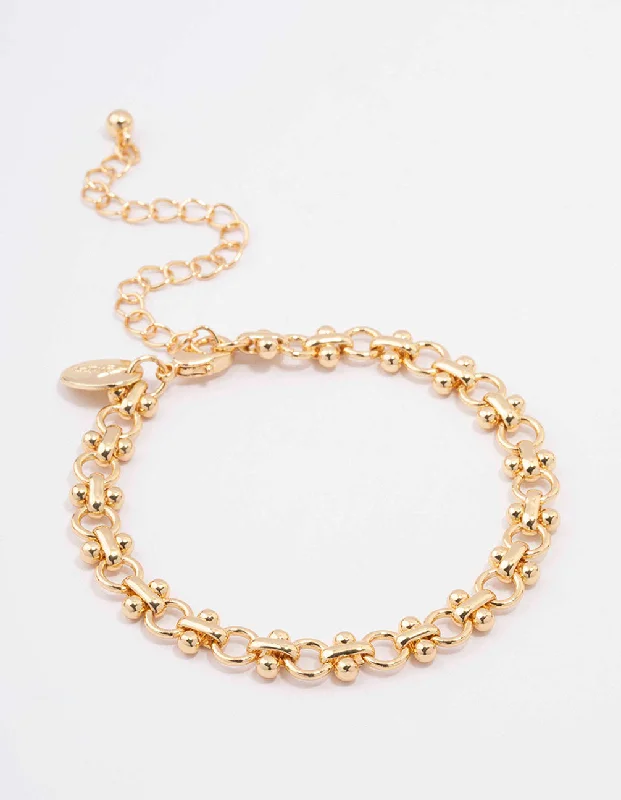 Embellished Silver Bangles for Women-Gold Plated Brass Interlocking Chain Bracelet