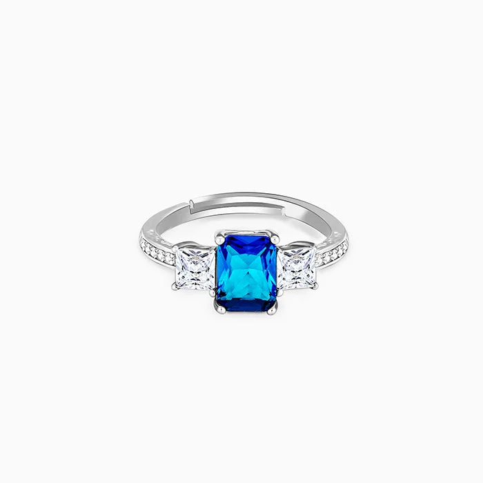 Chic Women's Rings for Fashion-Forward Looks-Silver Aqua Blue Baguette Ring