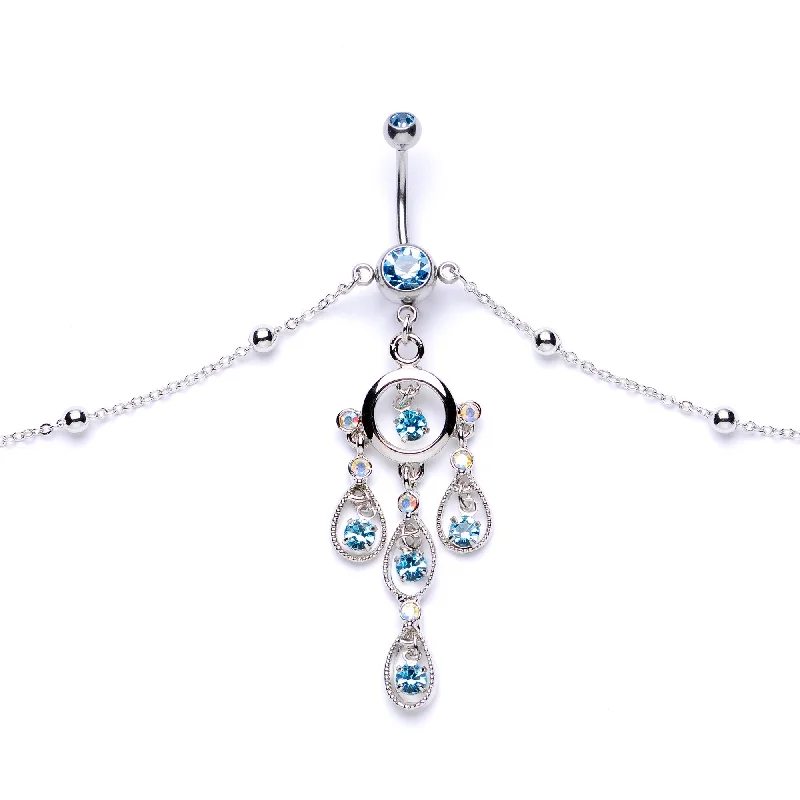 Trendy Belly Rings for Chic Look -Aqua Gem Dancing Queen Chandelier Dangle Belly Ring Belly Chain Trendy Belly Rings for Chic Look -Aqua Gem Dancing Queen Chandelier Dangle Belly Ring Belly Chain