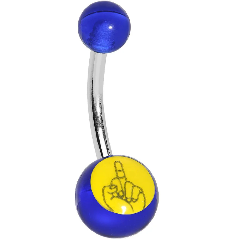 Comfortable Belly Rings with Custom Design -Blue Acrylic Giving the Middle Finger Belly Ring Comfortable Belly Rings with Custom Design -Blue Acrylic Giving the Middle Finger Belly Ring