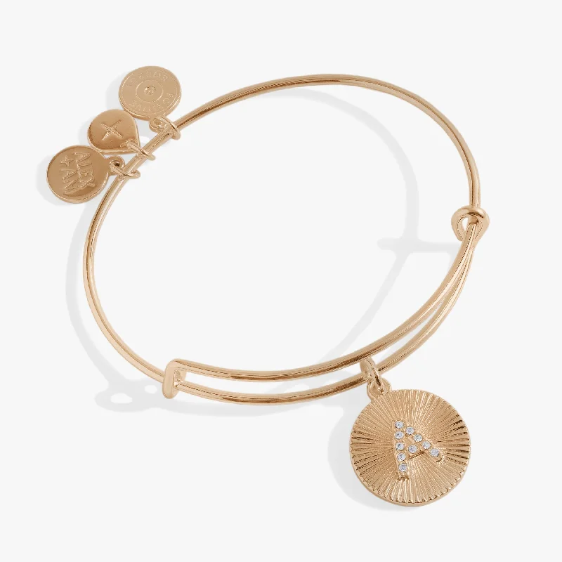 Sterling Silver Bangles with Charms for Women-Initial A Pave Starburst Texture Bangle