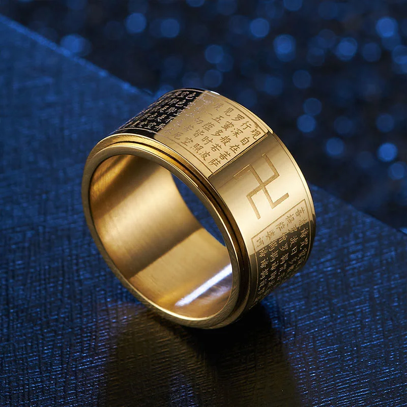 Chic Women's Rings for Fashion-Forward Looks-Buddha Stones Heart Sutra Swastika Titanium Steel Luck Rotatable Ring Chic Women's Rings for Fashion-Forward Looks-Buddha Stones Heart Sutra Swastika Titanium Steel Luck Rotatable Ring