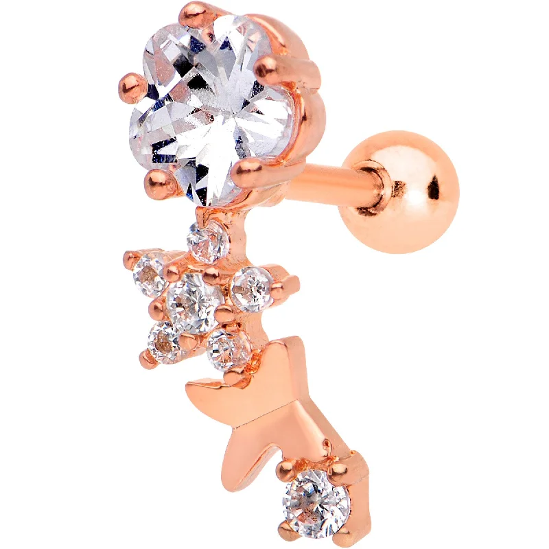 Women's Earrings – Elegant Designs for Every Personality--Clear Gem Rose Gold Tone Anodized Cascade Right Cartilage Earring