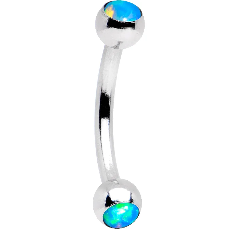 Women's Earrings – Elegant Designs for Every Personality--5/16 Aqua Faux Opal 3mm Ball Curved Eyebrow Ring