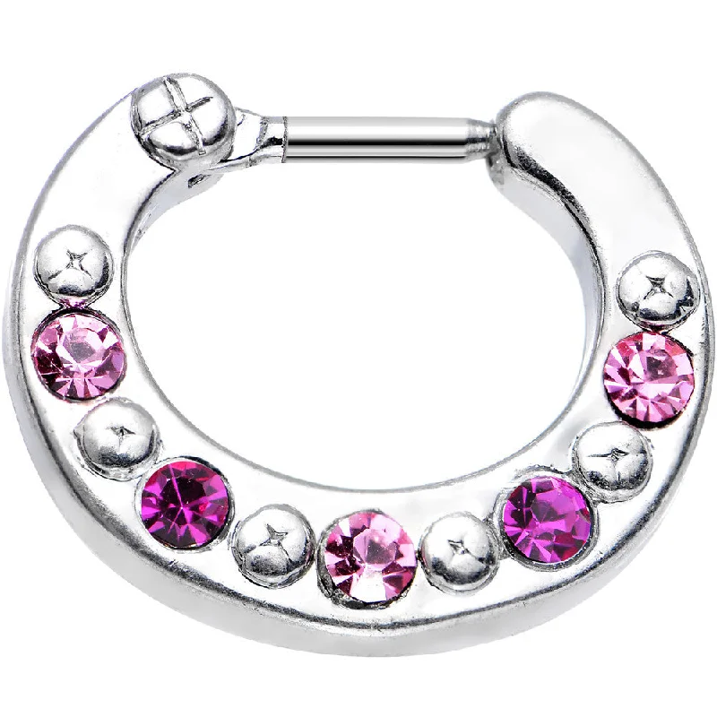 Silver Nose Rings for Every Look -16 Gauge 3/8 Pink and Dark Pink Gem Septum Clicker Silver Nose Rings for Every Look -16 Gauge 3/8 Pink and Dark Pink Gem Septum Clicker