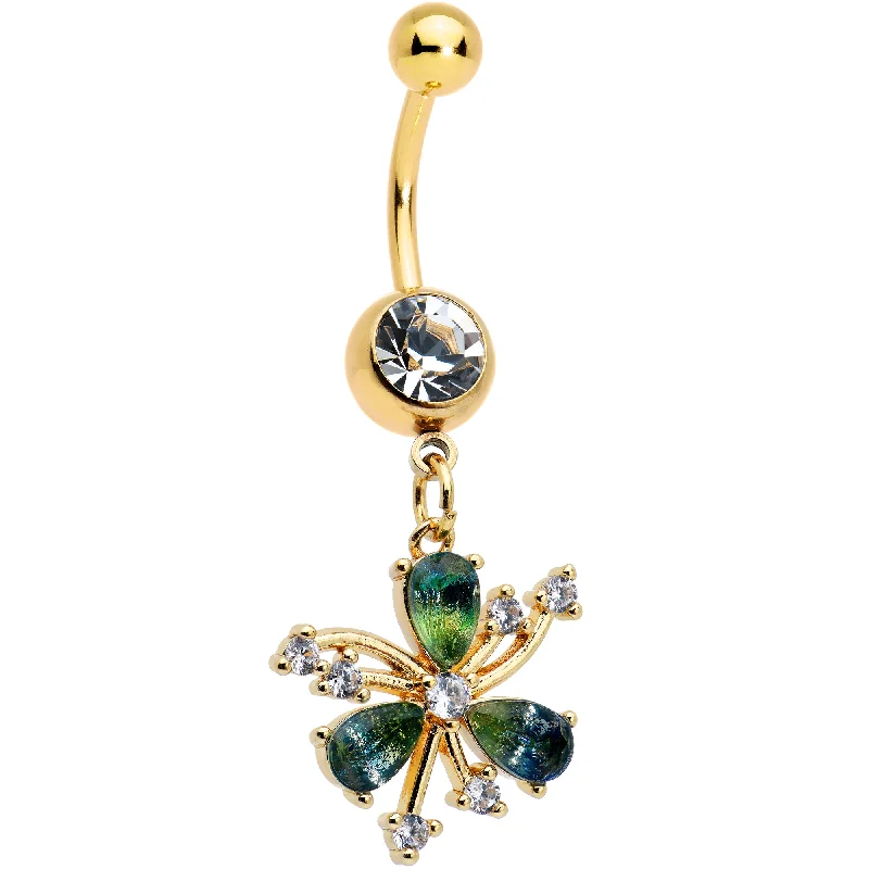 Comfortable Belly Rings with Special Design -Green Tourmaline Gold Tone Spray St Patricks Day Dangle Belly Ring Comfortable Belly Rings with Special Design -Green Tourmaline Gold Tone Spray St Patricks Day Dangle Belly Ring