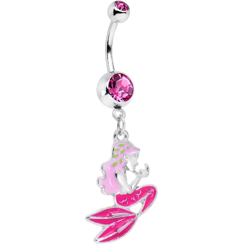 Designer Belly Rings with Timeless Appeal -Pink Gem Precious Pink Mermaid Dangle Belly Ring Designer Belly Rings with Timeless Appeal -Pink Gem Precious Pink Mermaid Dangle Belly Ring